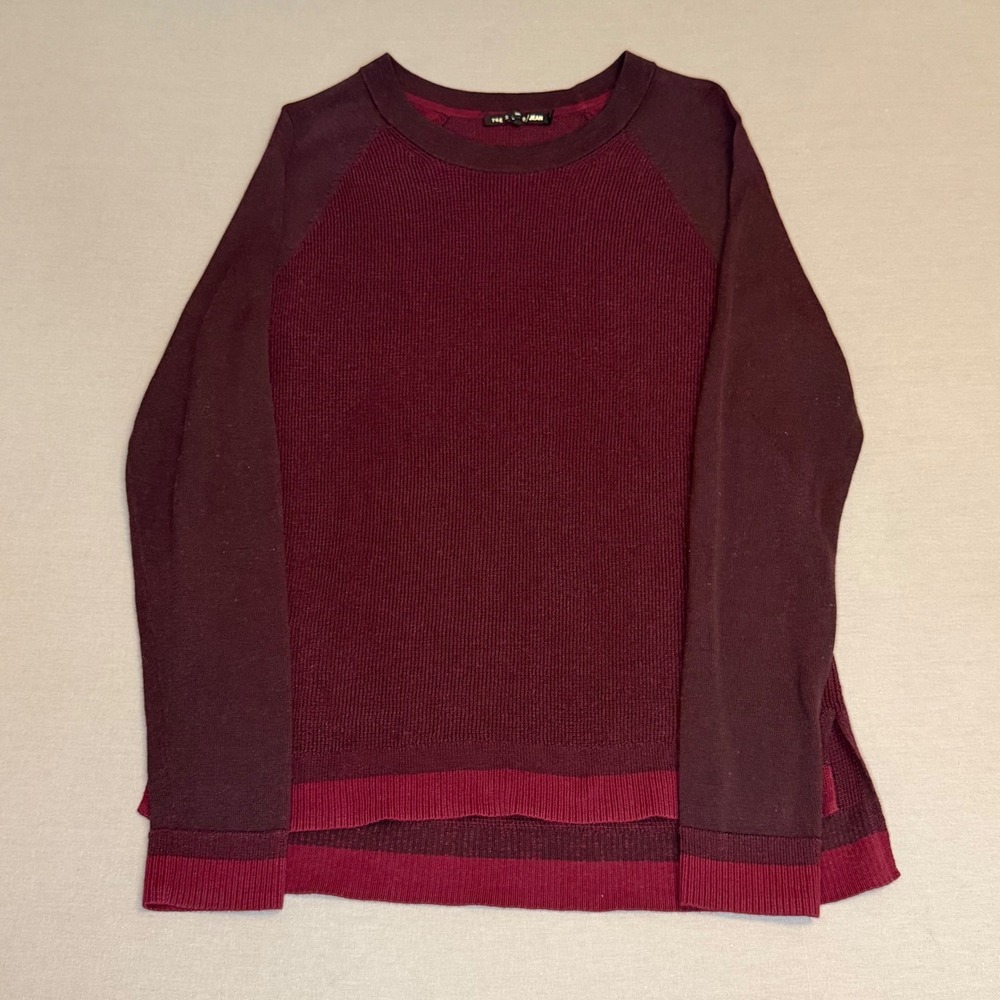 Rag & Bone JEAN Burgundy Colorblock Knit Sweater Waffle Raglan Size M Womens